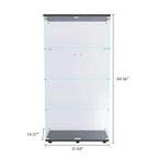 Lighted Two Door Glass Cabinet Glass Display Cabinet with 4 Shelves, Black