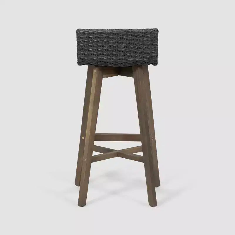 4pk La Brea Acacia Wood & Wicker Patio Barstools - Christopher Knight Home