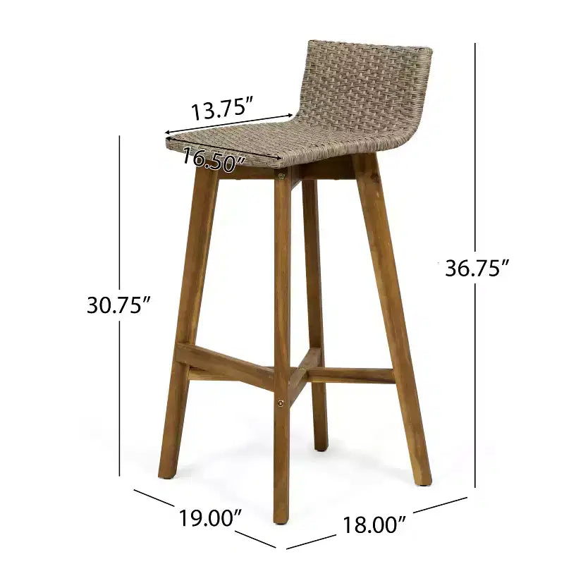 4pk La Brea Acacia Wood & Wicker Patio Barstools - Christopher Knight Home