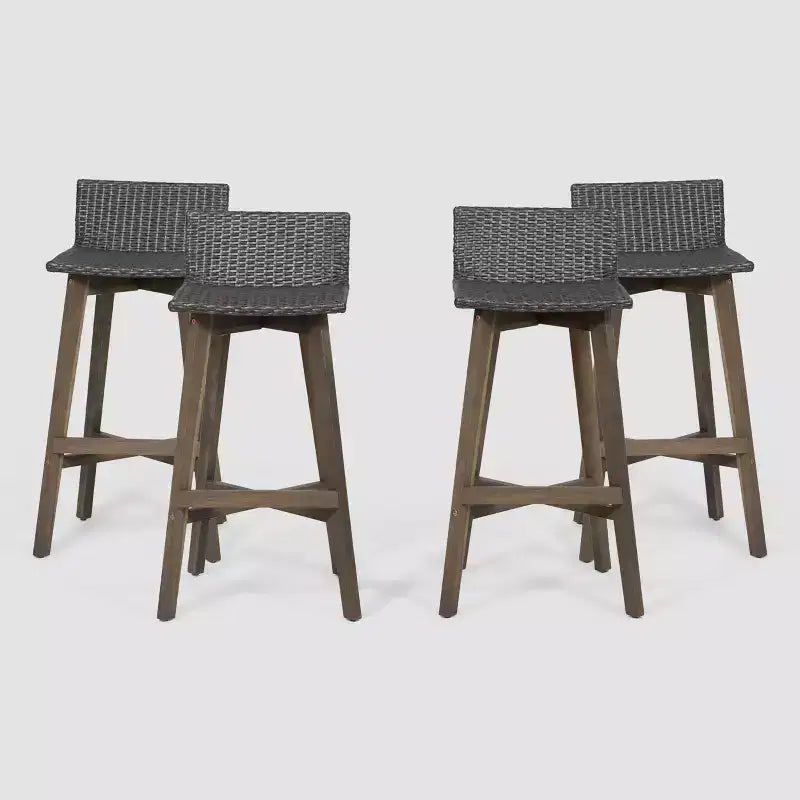 4pk La Brea Acacia Wood & Wicker Patio Barstools - Christopher Knight Home