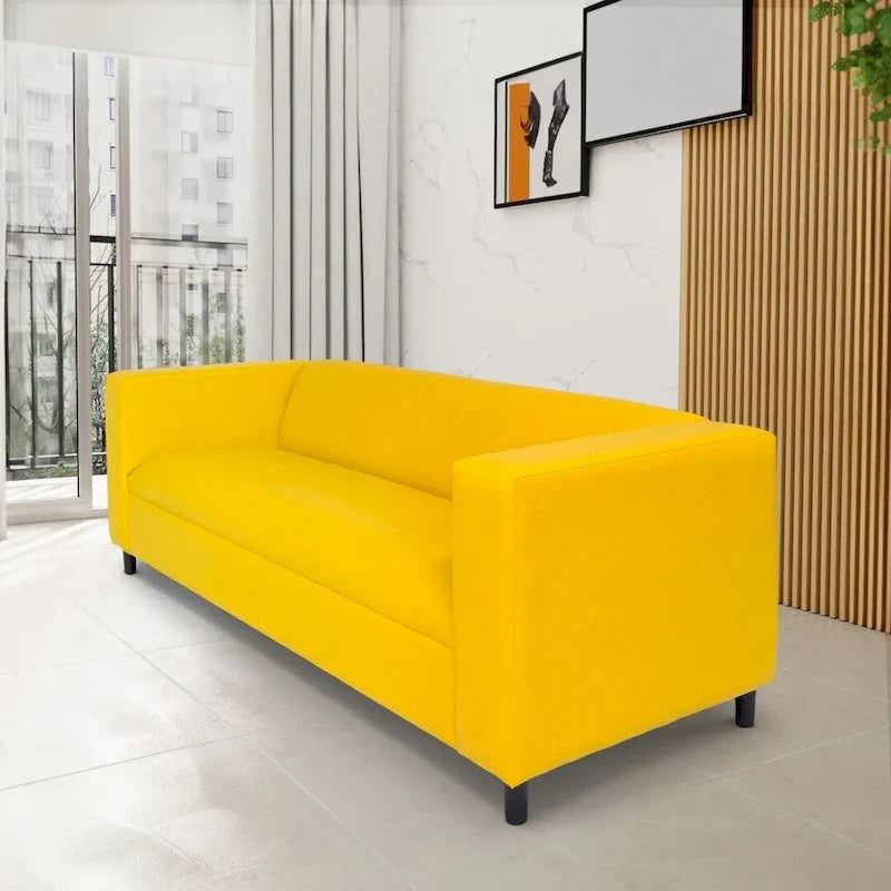 Coast to Coast Sofas Mid Century Modern 3 Seater Sofa Faux Leather Solid Wood Frame Upholstered