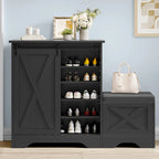 Farmhouse Shoe Cabinet with Sliding Door Shoe Bench 5-Tier Shoe Storage Cabinet with Adjustable Shelves for 20 Pairs
