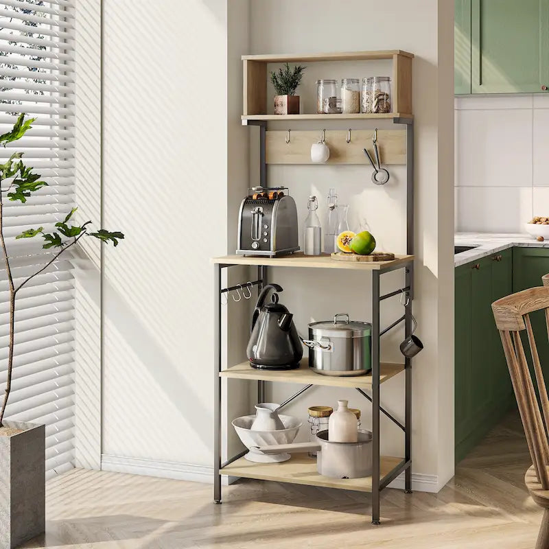 60 Inch Kitchen Baker's Rack with Hutch 8 Side Hooks