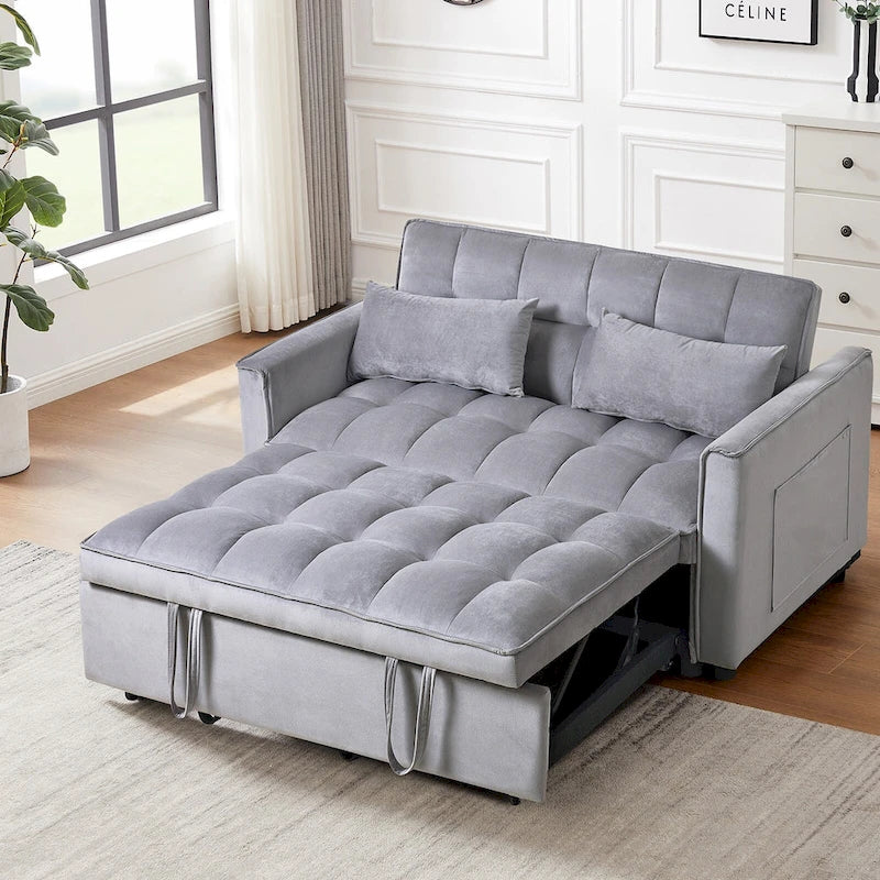 Modern Velvet Futon Loveseat with Reclining Backrest & Pockets, Seats 2 â€?Dark Gray / Light Gray / Blue / Black