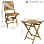 Sunnydaze Outdoor Solid Teak Wood with Stained Finish Nantasket Folding Bistro Table and Chairs - Brown - 3pc