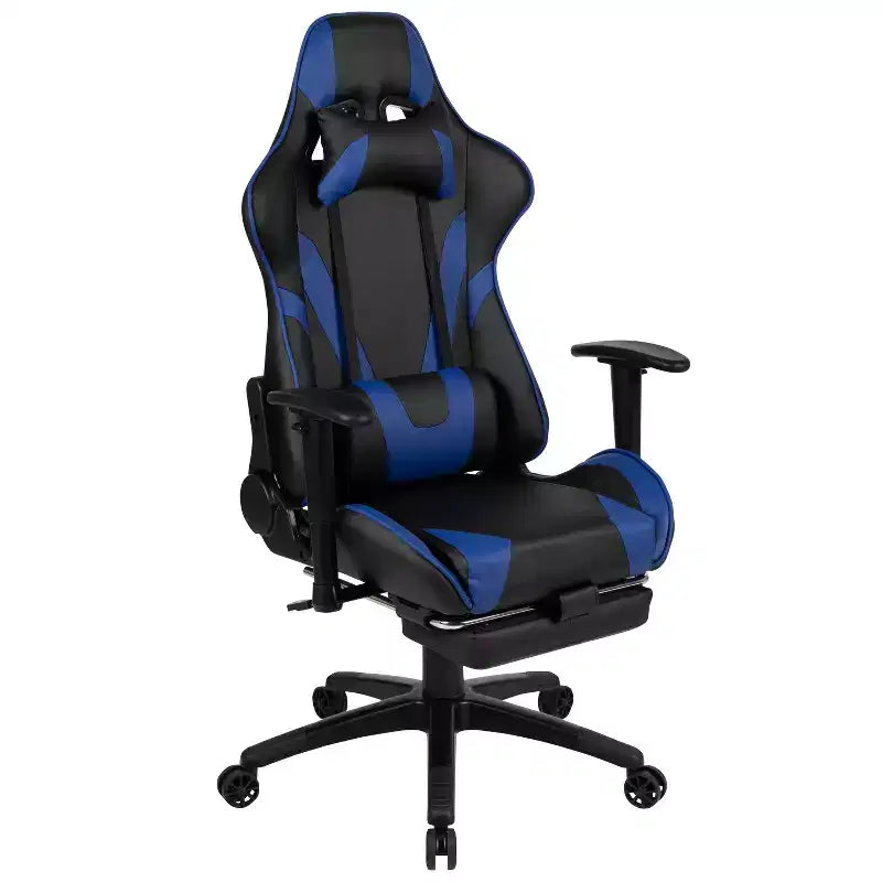 Emma and Oliver Racing Gaming Ergonomic Chair with Reclining Back, Footrest in Red LeatherSoft