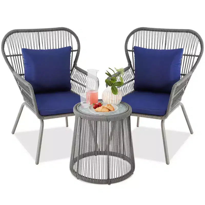 Best Choice Products 3-Piece Patio Conversation Bistro Set, Outdoor Wicker w/ 2 Chairs, Cushions, Side Table