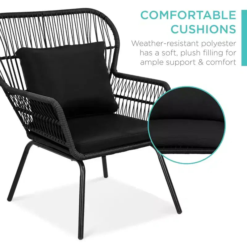 Best Choice Products 3-Piece Patio Conversation Bistro Set, Outdoor Wicker w/ 2 Chairs, Cushions, Side Table