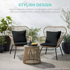 Best Choice Products 3-Piece Patio Conversation Bistro Set, Outdoor Wicker w/ 2 Chairs, Cushions, Side Table