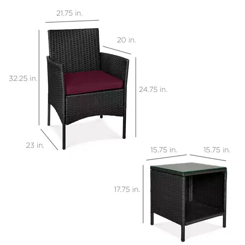 Best Choice Products 3-Piece Outdoor Wicker Conversation Patio Bistro Set, w/ 2 Chairs, Table