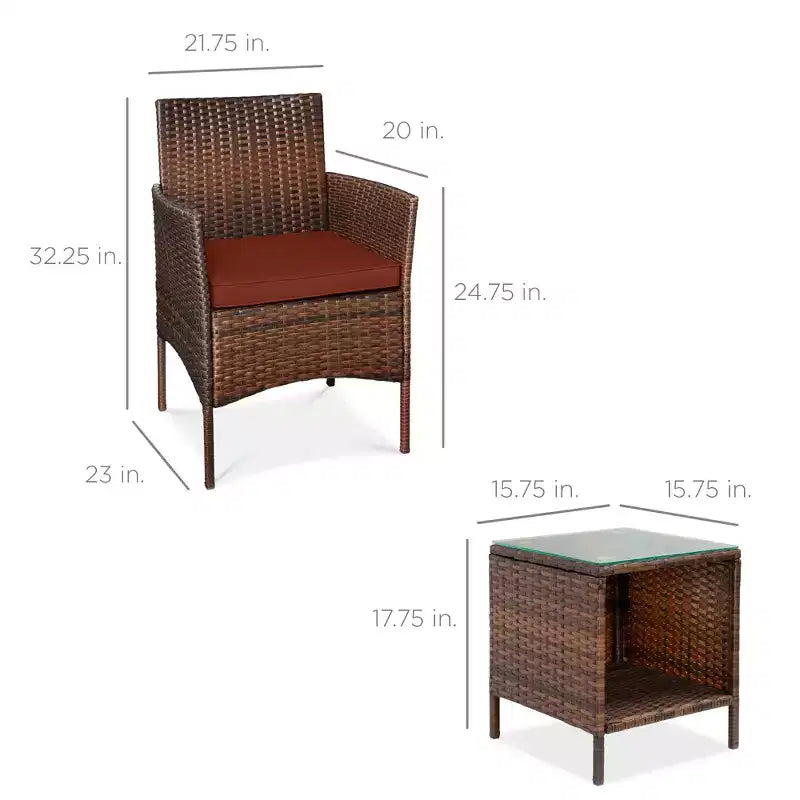Best Choice Products 3-Piece Outdoor Wicker Conversation Patio Bistro Set, w/ 2 Chairs, Table