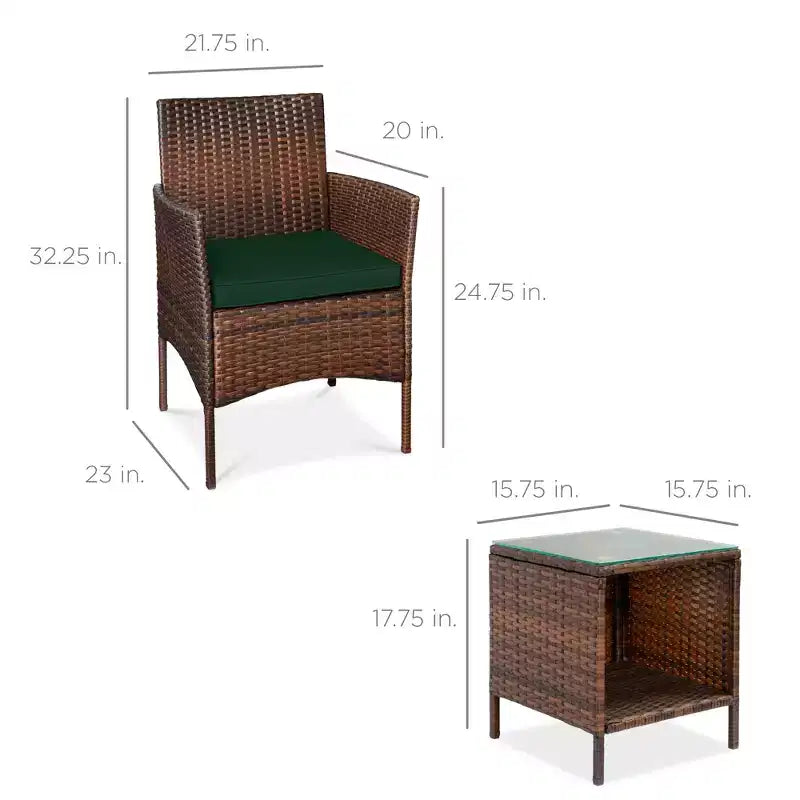 Best Choice Products 3-Piece Outdoor Wicker Conversation Patio Bistro Set, w/ 2 Chairs, Table