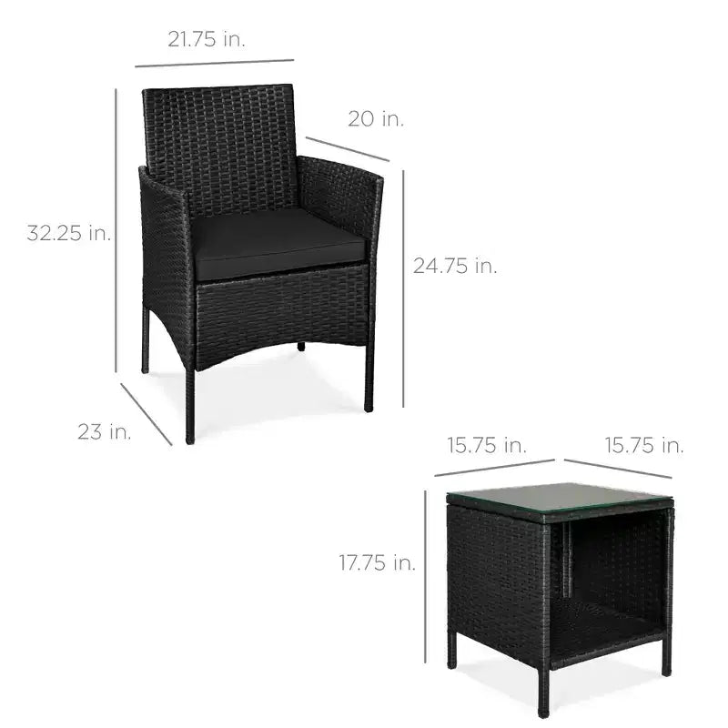 Best Choice Products 3-Piece Outdoor Wicker Conversation Patio Bistro Set, w/ 2 Chairs, Table