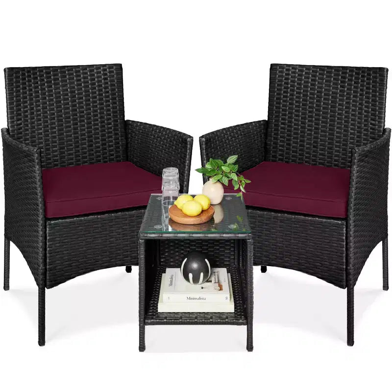 Best Choice Products 3-Piece Outdoor Wicker Conversation Patio Bistro Set, w/ 2 Chairs, Table