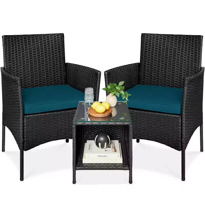 Best Choice Products 3-Piece Outdoor Wicker Conversation Patio Bistro Set, w/ 2 Chairs, Table