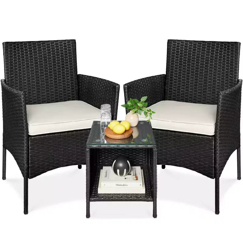Best Choice Products 3-Piece Outdoor Wicker Conversation Patio Bistro Set, w/ 2 Chairs, Table