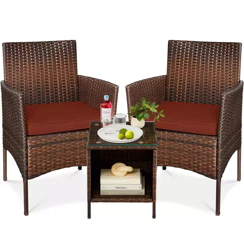 Best Choice Products 3-Piece Outdoor Wicker Conversation Patio Bistro Set, w/ 2 Chairs, Table
