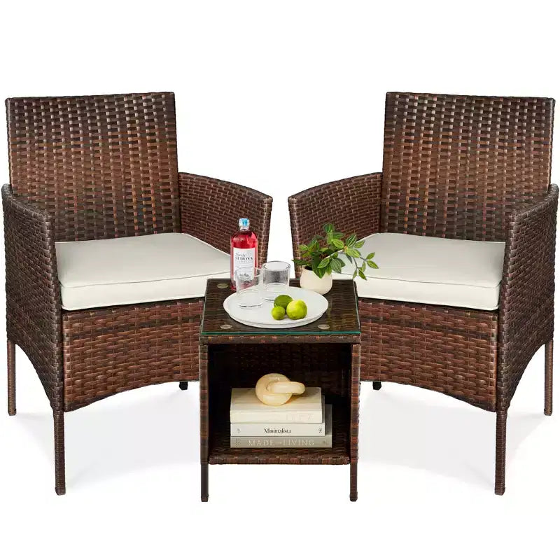 Best Choice Products 3-Piece Outdoor Wicker Conversation Patio Bistro Set, w/ 2 Chairs, Table