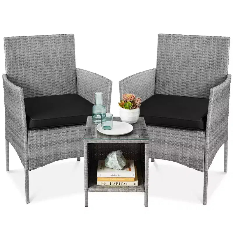 Best Choice Products 3-Piece Outdoor Wicker Conversation Patio Bistro Set, w/ 2 Chairs, Table