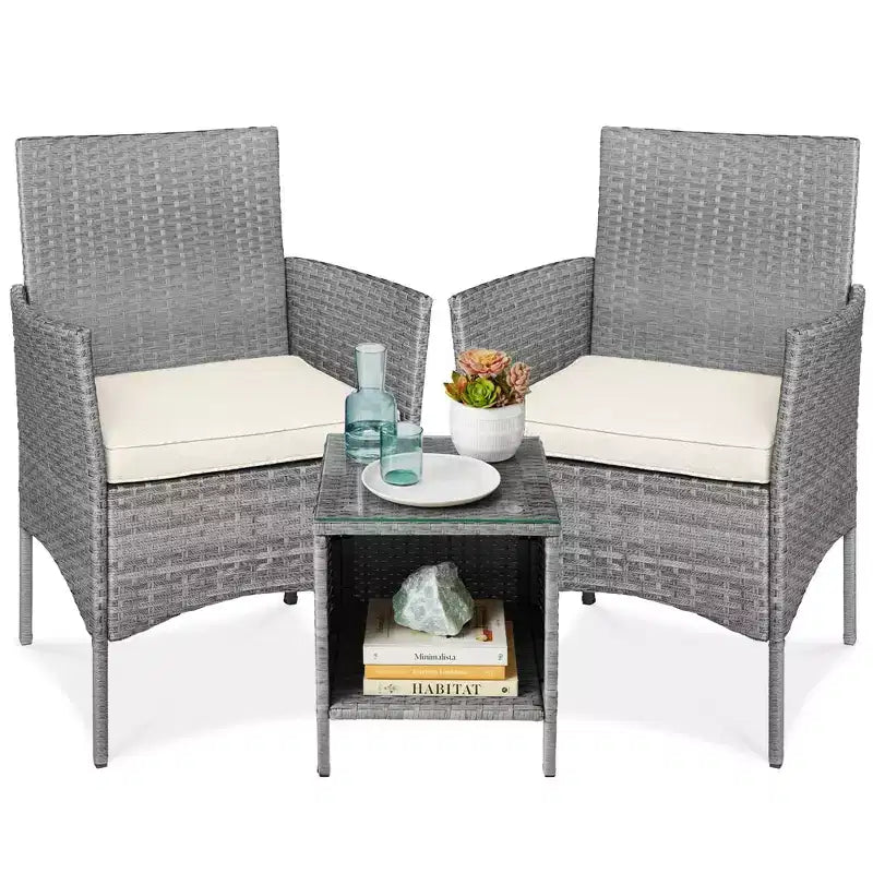 Best Choice Products 3-Piece Outdoor Wicker Conversation Patio Bistro Set, w/ 2 Chairs, Table