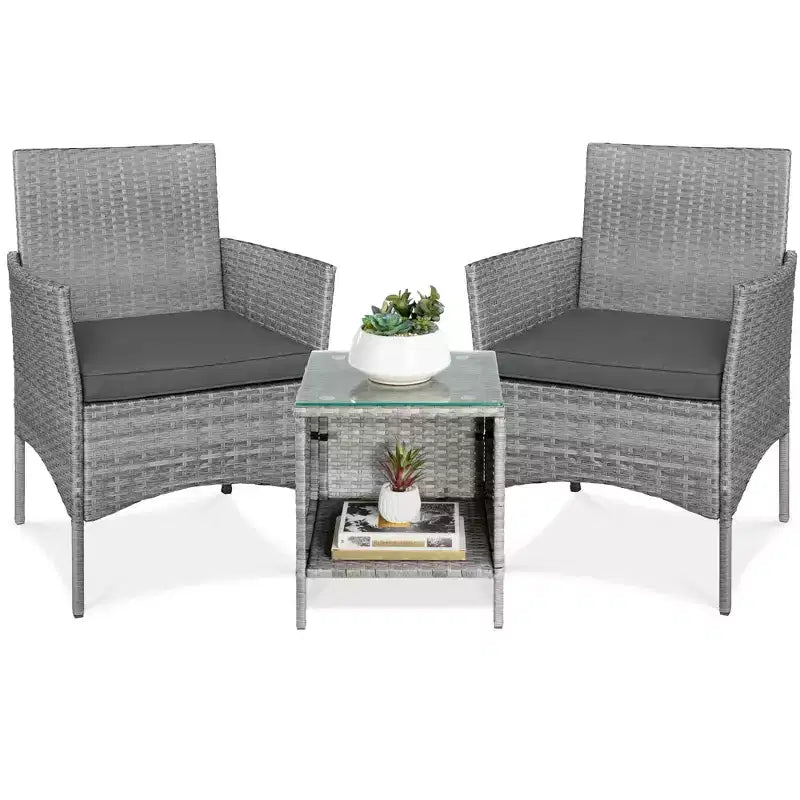 Best Choice Products 3-Piece Outdoor Wicker Conversation Patio Bistro Set, w/ 2 Chairs, Table