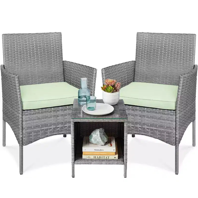 Best Choice Products 3-Piece Outdoor Wicker Conversation Patio Bistro Set, w/ 2 Chairs, Table