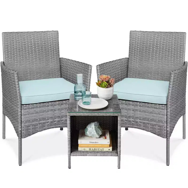 Best Choice Products 3-Piece Outdoor Wicker Conversation Patio Bistro Set, w/ 2 Chairs, Table