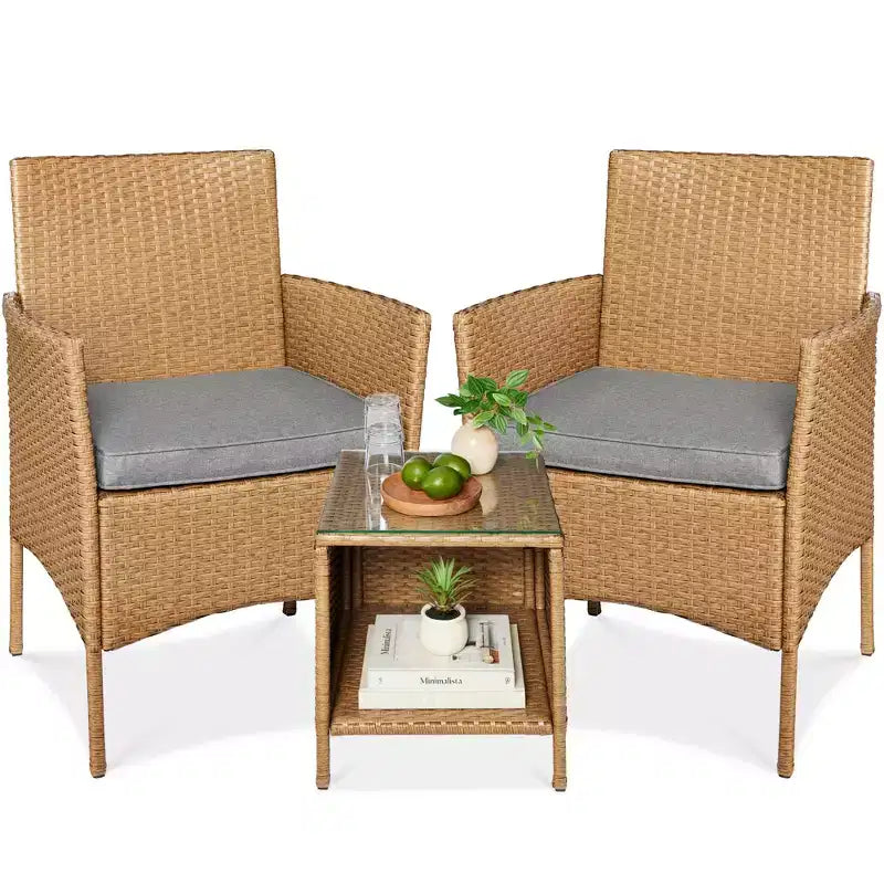 Best Choice Products 3-Piece Outdoor Wicker Conversation Patio Bistro Set, w/ 2 Chairs, Table