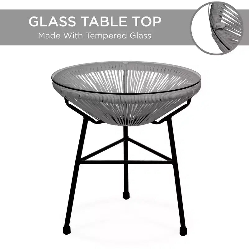 Best Choice Products 3-Piece All-Weather Patio Acapulco Bistro Furniture Set w/ Rope, Glass Top Table