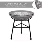 Best Choice Products 3-Piece All-Weather Patio Acapulco Bistro Furniture Set w/ Rope, Glass Top Table