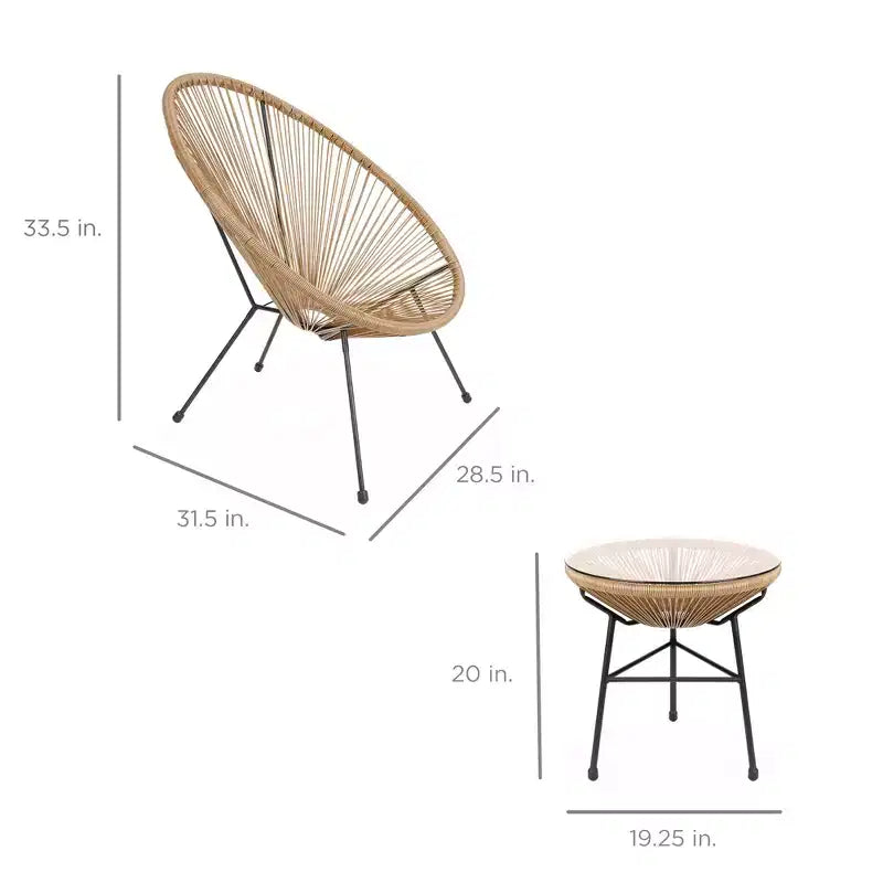 Best Choice Products 3-Piece All-Weather Patio Acapulco Bistro Furniture Set w/ Rope, Glass Top Table