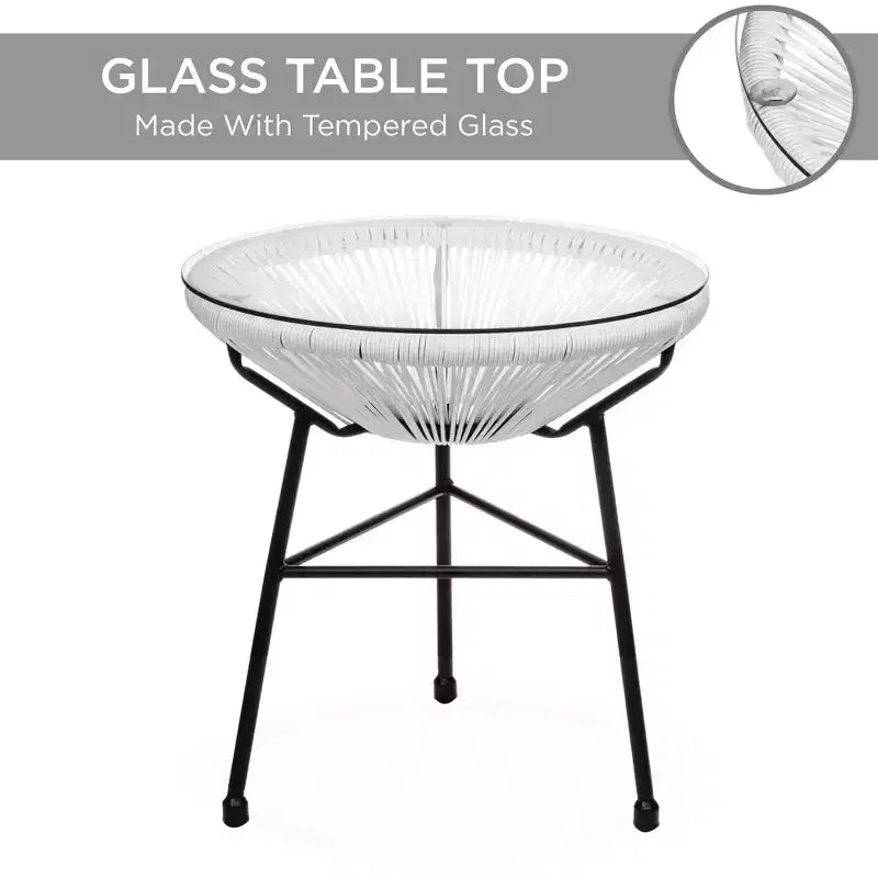 Best Choice Products 3-Piece All-Weather Patio Acapulco Bistro Furniture Set w/ Rope, Glass Top Table