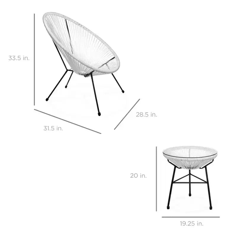 Best Choice Products 3-Piece All-Weather Patio Acapulco Bistro Furniture Set w/ Rope, Glass Top Table