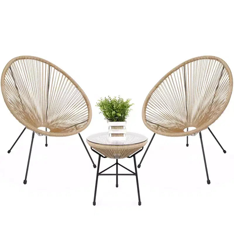 Best Choice Products 3-Piece All-Weather Patio Acapulco Bistro Furniture Set w/ Rope, Glass Top Table