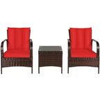 Costway 3 PCS Patio Wicker Rattan Furniture Set Coffee Table & 2 Rattan Chair W/Cushions