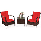 Costway 3 PCS Patio Wicker Rattan Furniture Set Coffee Table & 2 Rattan Chair W/Cushions