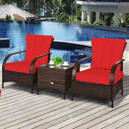 Costway 3 PCS Patio Wicker Rattan Furniture Set Coffee Table & 2 Rattan Chair W/Cushions