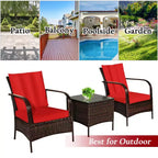 Costway 3 PCS Patio Wicker Rattan Furniture Set Coffee Table & 2 Rattan Chair W/Cushions