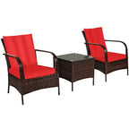 Costway 3 PCS Patio Wicker Rattan Furniture Set Coffee Table & 2 Rattan Chair W/Cushions
