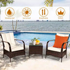 Costway 3 PCS Patio Wicker Rattan Furniture Set Coffee Table & 2 Rattan Chair W/Cushions
