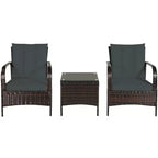 Costway 3 PCS Patio Wicker Rattan Furniture Set Coffee Table & 2 Rattan Chair W/Cushions
