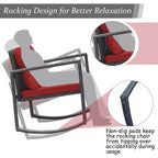 Costway 3-Piece Patio Wicker Bistro Furniture Set w/ 2 Rocking Chairs, Glass Side Table, Cushions Red/Beige