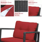 Costway 3-Piece Patio Wicker Bistro Furniture Set w/ 2 Rocking Chairs, Glass Side Table, Cushions Red/Beige