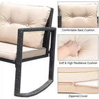 Costway 3-Piece Patio Wicker Bistro Furniture Set w/ 2 Rocking Chairs, Glass Side Table, Cushions Red/Beige