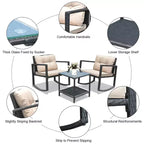 Costway 3-Piece Patio Wicker Bistro Furniture Set w/ 2 Rocking Chairs, Glass Side Table, Cushions Red/Beige