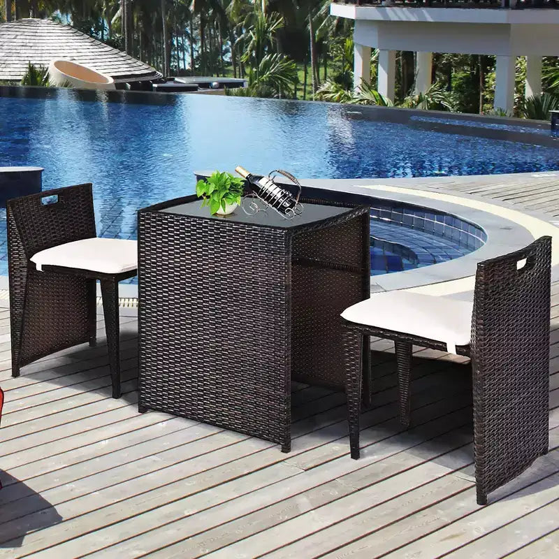 Costway 3PCS Outdoor Patio Rattan Furniture Set Space Saving Garden Deck W/Cushion No Assembly