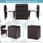 Costway 3PCS Outdoor Patio Rattan Furniture Set Space Saving Garden Deck W/Cushion No Assembly