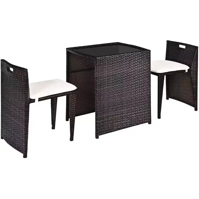 Costway 3PCS Outdoor Patio Rattan Furniture Set Space Saving Garden Deck W/Cushion No Assembly
