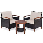 Costway 3PCS Patio Rattan Furniture Set Wooden Frame Cushion Table Shelf Red\Beige\Blue
