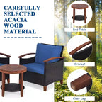 Costway 3PCS Patio Rattan Furniture Set Wooden Frame Cushion Table Shelf Red\Beige\Blue